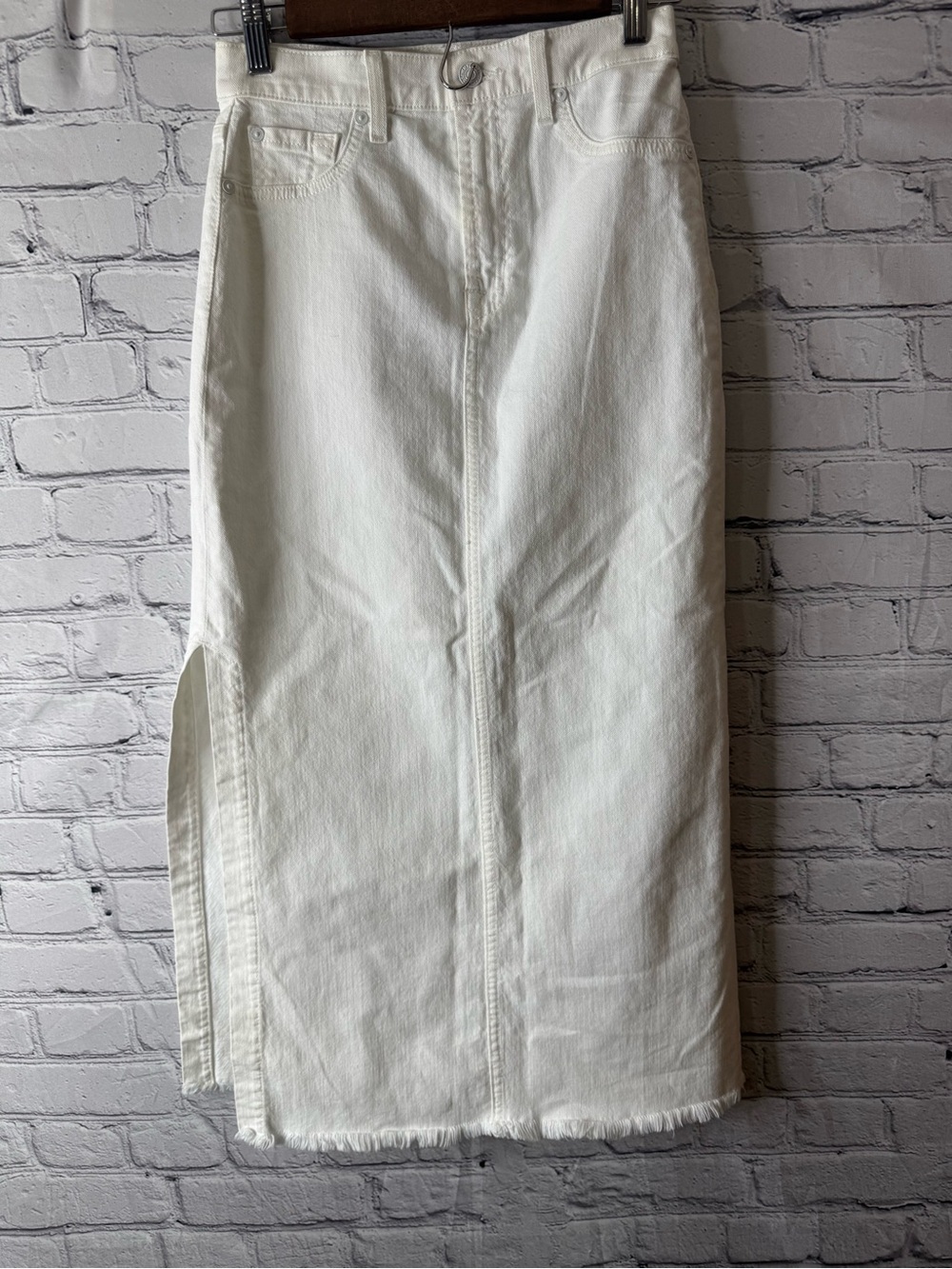 7 for all mankind White Denim Midi Skirt with Side Slit size 25